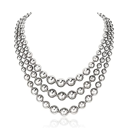 EVER FAITH Silbere Kugelkette Runde Perlenstränge Choker Halskette für Damen Mädchen Modeschmuck von EVER FAITH