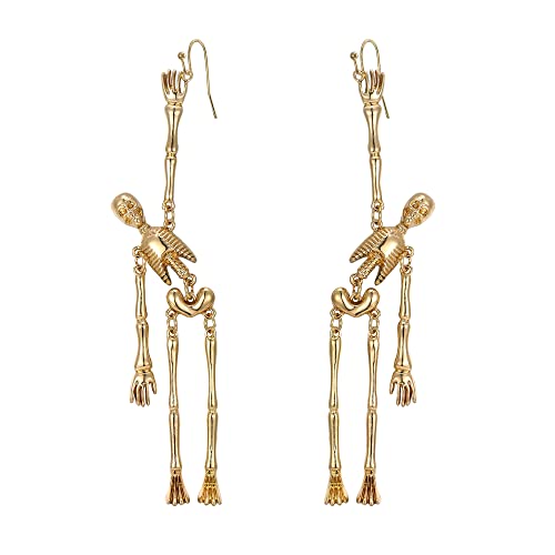 EVER FAITH Skelett Ohrringe für Damen Mädchen, goldene Halloween Party Totenkopf Knochen lange Ohrstecker von EVER FAITH