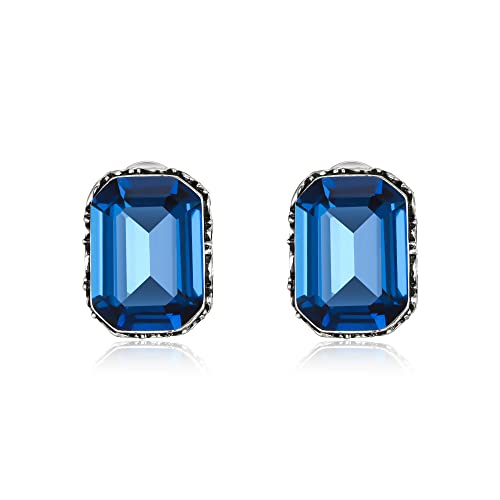 EVER FAITH Smaragdschliff Ohrstecker Halo Blau Strass Kristall Wunderschöne Geburtsstein Vintage Hochzeit Party Ohrringe für Damen von EVER FAITH