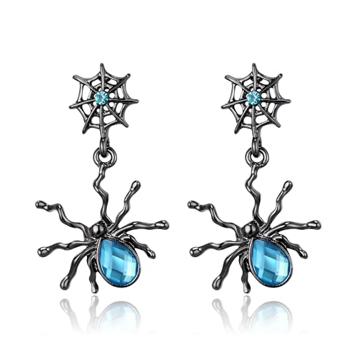 EVER FAITH Spinne Ohrringe österreichischen Kristall Kostüm Punk-Schmuck Halloween Spider Netz Gothic Statement Ohrstecker für Cosplay Prom Party Blau Schwarz-Ton von EVER FAITH