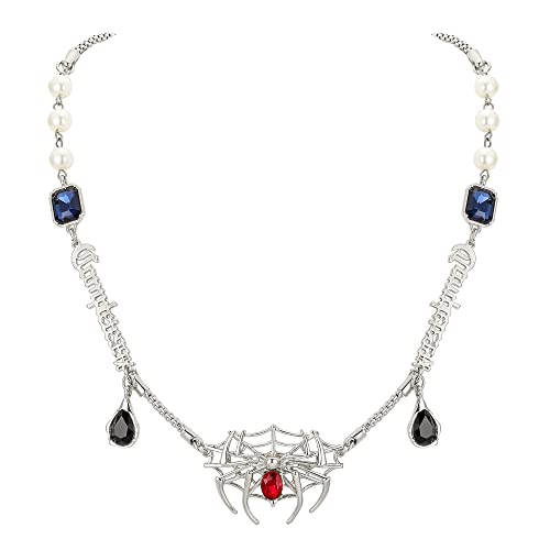 EVER FAITH Spinnen klobige Halskette für Damen und Mädchen Strass Kristall künstliche Perle Halloween Statement Silber-Ton von EVER FAITH