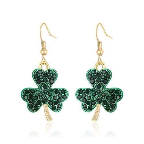 EVER FAITH St. Patricks Day Glücks-Kleeblatt-Baumel-Ohrringe, herzförmig Kristall grün Emaille Haken Ohrringe irischen Urlaub Schmuck Zubehör für Damen von EVER FAITH