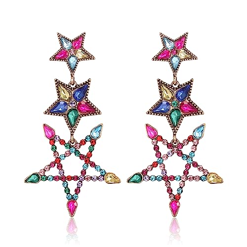 EVER FAITH Star Ohrringe für Damen Strassstein Vintage Statement große Stern Tropfen Schmuck Geschenke Bunt von EVER FAITH