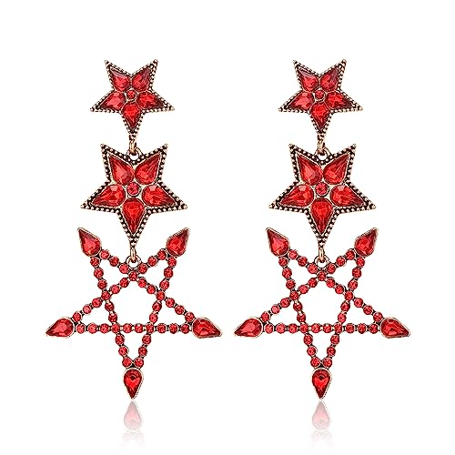 EVER FAITH Star Ohrringe für Damen Strassstein Vintage Statement große Stern Tropfen Ohrringe Schmuck Geschenke Rot von EVER FAITH