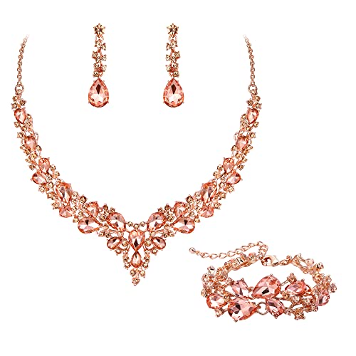 EVER FAITH Statement Halskette Ohrringe und Armband Set für Damen österreichische Kristall Tropfen Cluster Schmuckset Champagne Farbe EVER FAITH Statement Halskette Ohrringe und Armband Set für Damen österreichische Kristall Tropfen Cluster Schmuckset Champagne Farbe von EVER FAITH