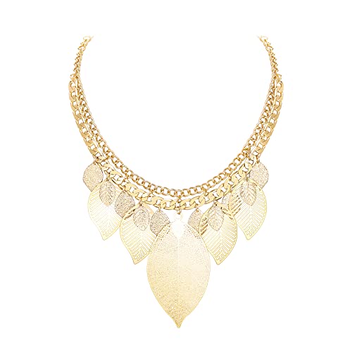 EVER FAITH Statement Halskette für Damen Choker Kragen klobiges Blatt Boho-Lätzchen Kostüm Halskette Schmuck Gold-Ton von EVER FAITH
