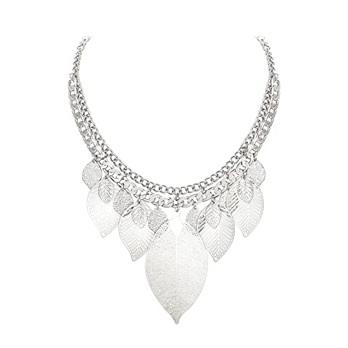 EVER FAITH Statement-Halskette für Damen Choker-Kragen klobiges Blatt Boho-Lätzchen Kostüm Halskette Schmuck Silber-Ton von EVER FAITH