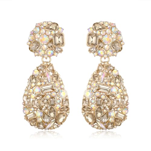 EVER FAITH Statement Ohrringe Mode Chic Art Deco Marquise Tropfen Strass Kristall Baumeln Ohrringe für Damen Mädchen Braun Gold-Tonee von EVER FAITH