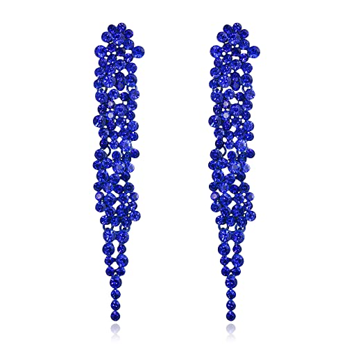EVER FAITH Statement Ohrringe Strass Kristall Bankett lange Kronleuchter baumeln Ohrstecker für Damen Prom Hochzeit Braut Blau von EVER FAITH