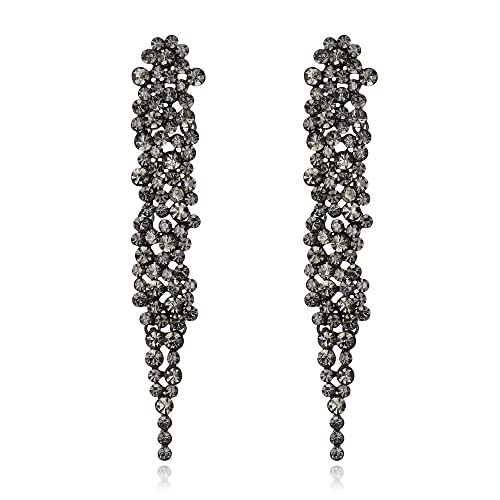 EVER FAITH Statement Ohrringe Strass Kristall Bankett lange Kronleuchter baumeln Ohrstecker für Damen Prom Hochzeit Braut Grau Schwarz-Ton von EVER FAITH