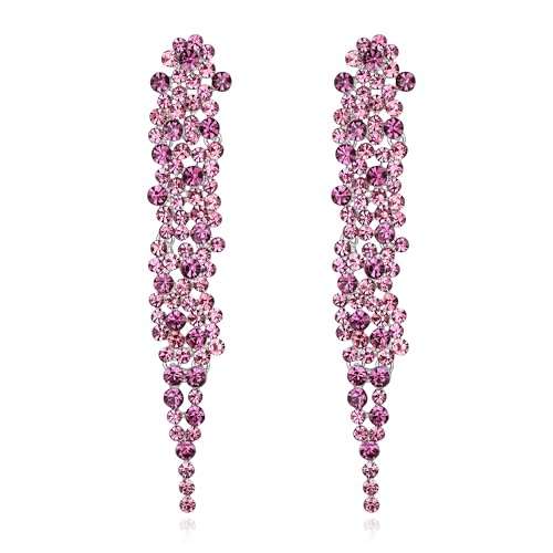 EVER FAITH Statement Ohrringe Strass Kristall Bankett lange Kronleuchter baumeln für Damen Prom Hochzeit Braut Hell Lila Silber-Ton von EVER FAITH