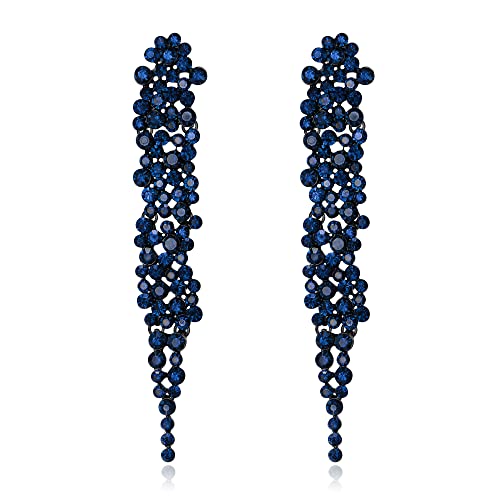 EVER FAITH Statement Ohrringe Strass Kristall Bankett lange Kronleuchter baumeln Ohrstecker für Damen Prom Hochzeit Braut Saphirblau Schwarz-Ton von EVER FAITH