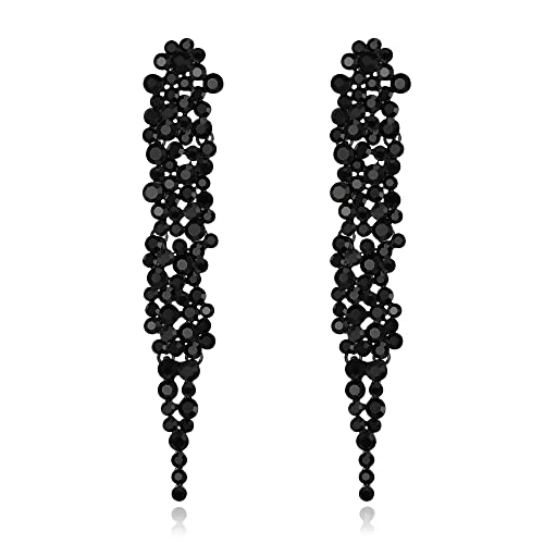 EVER FAITH Statement Ohrringe Strass Kristall Bankett lange Kronleuchter baumeln Ohrstecker für Damen Prom Hochzeit Braut Schwarz von EVER FAITH
