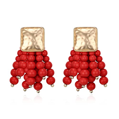 EVER FAITH Statement Ohrringe böhmische für Damen Metallic Rot Perlen Quaste große Lätzchen von EVER FAITH
