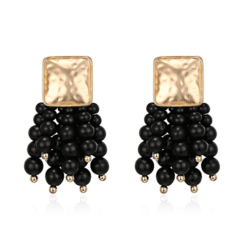 EVER FAITH Statement Ohrringe böhmische für Damen Metallic Schwarz Perlen Quaste große Lätzchen von EVER FAITH