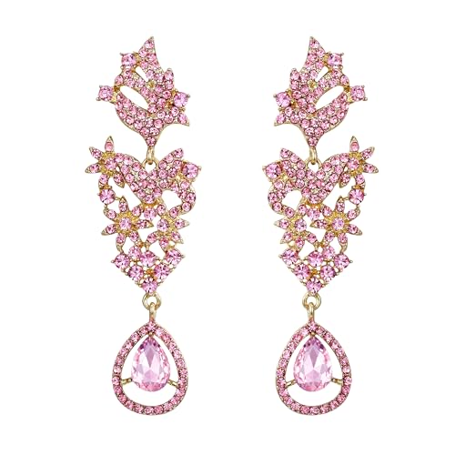 EVER FAITH Statement Ohrringe für Damen Kostüm Hochzeit Party Schmuck Marquise Kristall Blume Boho Kronleuchter lange Ohrstecker Rosa Gold-Ton EVER FAITH Statement Ohrringe für Damen Kostüm Hochzeit Party Schmuck Marquise Kristall Blume Boho Kronleuchter lange Ohrstecker Rosa Gold-Ton von EVER FAITH