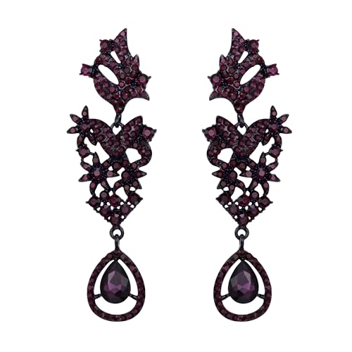 EVER FAITH Statement Ohrringe für Damen Kostüm Hochzeit Party Schmuck Marquise Kristall Blume Boho Kronleuchter lange Ohrstecker Violett Schwarz-Ton EVER FAITH Statement Ohrringe für Damen Kostüm Hochzeit Party Schmuck Marquise Kristall Blume Boho Kronleuchter lange Ohrstecker Violett Schwarz-Ton von EVER FAITH