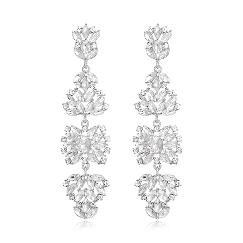 EVER FAITH Statement baumeln Ohrringe für Damen, Kostüm Hochzeit Party Schmuck Marquise Kristall Cluster Boho Kronleuchter lange klar Silber-Ton EVER FAITH Statement baumeln Ohrringe für Damen, Kostüm Hochzeit Party Schmuck Marquise Kristall Cluster Boho Kronleuchter lange klar Silber-Ton von EVER FAITH