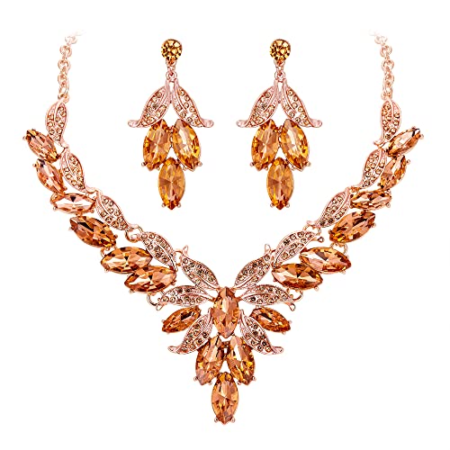 EVER FAITH Statment Schmuck Set Strass Kristall Blatt Rebe Hochzeit Braut Halskette und Ohrringe für Damen Mädchen Champagne Color EVER FAITH Statment Schmuck Set Strass Kristall Blatt Rebe Hochzeit Braut Halskette und Ohrringe für Damen Mädchen Champagne Color von EVER FAITH