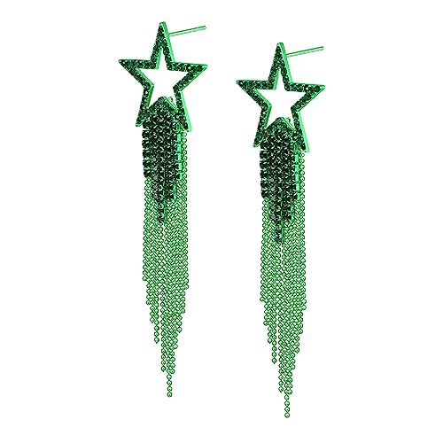 EVER FAITH Stern Quasten Ohrringe für Damen Mädchen Tassel Dangle Strass Kristall lange Wasserfall Perlen Fransen Kronleuchter Tropfen Statement Hochzeit Schmuck Grün von EVER FAITH