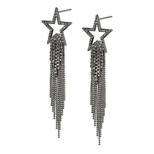 EVER FAITH Stern Quasten Ohrringe für Damen Mädchen Tassel Dangle Strass Kristall lange Wasserfall Perlen Fransen Kronleuchter Tropfen Statement Hochzeit Schmuck Grau Schwarz-Ton von EVER FAITH
