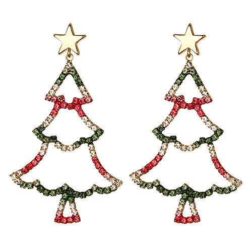 EVER FAITH Stern Weihnachtsbaum Ohrringe Mehrfarbig Rund Zirkonia durchbohrt Ohrhänger Gold-Ton von EVER FAITH