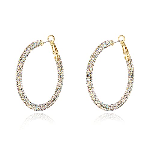 EVER FAITH Strass Creolen für Damen Mädchen funkelnde Kristalle große Kreise durchbohrte Ohrringe Schillernd Irdescent Klar AB Gold-Tone von EVER FAITH