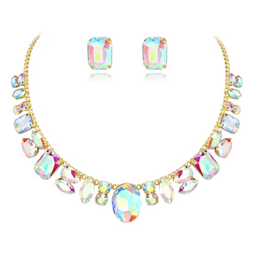 EVER FAITH Strass Halskette mit Ohrstecker, schillernd Kristall Hochzeit Party Kostüm Statement Schmuck Sets für Damen von EVER FAITH