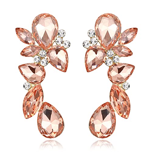 EVER FAITH Strass Kristall Art Deco Ohrringe funkelnde Prom Teardrop Marquise Kronleuchter für Damen Champagner Gold-Tone von EVER FAITH