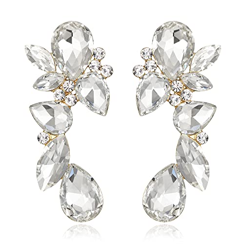 EVER FAITH Strass Kristall Art Deco Ohrringe funkelnde Prom Teardrop Marquise Kronleuchter Ohrringe für Damen Klar Gold-Ton von EVER FAITH