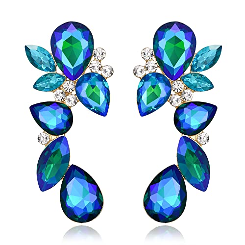 EVER FAITH Strass Kristall Art Deco Ohrringe funkelnde Prom Teardrop Marquise Kronleuchter für Damen Blau Gold-Tone von EVER FAITH