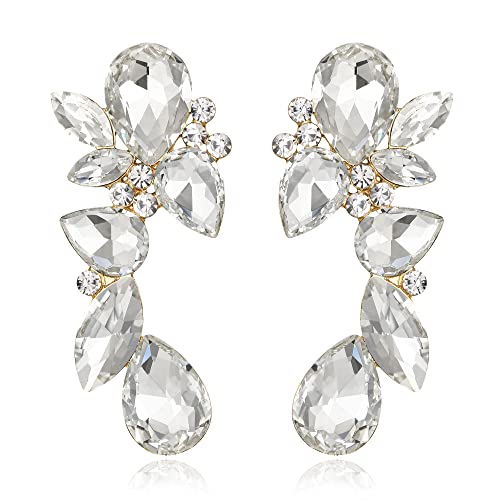 EVER FAITH Strass Kristall Art Deco Ohrringe funkelnde Prom Teardrop Marquise Kronleuchter für Damen Klar Gold-Ton von EVER FAITH