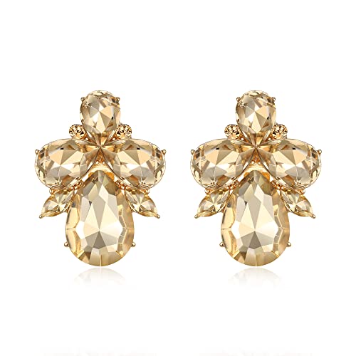 EVER FAITH Strass Kristall Art Deco Ohrstecker Bankett Prom funkelnde Tropfen Marquise Ohrringe für Damen Braun Gold-Ton von EVER FAITH
