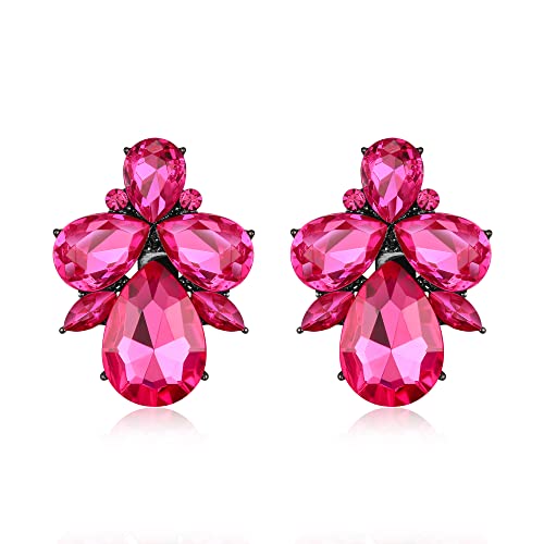 EVER FAITH Strass Kristall Art Deco Ohrstecker Bankett Prom funkelnde Tropfen Marquise Ohrringe für Damen Fuchsia Schwarz-Ton von EVER FAITH