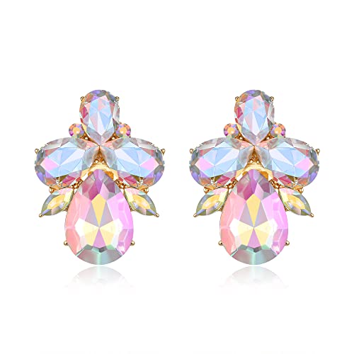 EVER FAITH Strass Kristall Art Deco Ohrstecker Bankett Prom funkelnde Tropfen Marquise Ohrringe für Damen Schillernd AB Gold-Tone von EVER FAITH