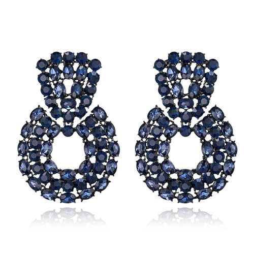 EVER FAITH Strass Kristall Geometrische Statement Ohrringe für Damen Hochzeit Party Runde Hoop für Braut Marineblau Schwarz-Ton EVER FAITH Strass Kristall Geometrische Statement Ohrringe für Damen Hochzeit Party Runde Hoop für Braut Marineblau Schwarz-Ton von EVER FAITH