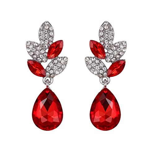 EVER FAITH Strass Kristall Hochzeit Floral Leaf Teardrop Durchbohrte Ohrringe Rot Silber-Ton EVER FAITH Strass Kristall Hochzeit Floral Leaf Teardrop Durchbohrte Ohrringe Rot Silber-Ton von EVER FAITH