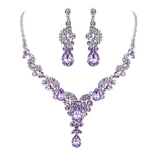 EVER FAITH Strass Kristall Hochzeit Floral Wave Teardrop Halskette Ohrringe Set Lavendel Lila von EVER FAITH