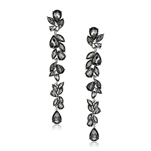 EVER FAITH Strass Kristall Kronleuchter baumeln Ohrringe Art Deco Marquise Teardrop lange baumeln Tropfen Ohrringe für Damen Braut Hochzeit Prom Grau Silber-Ton von EVER FAITH