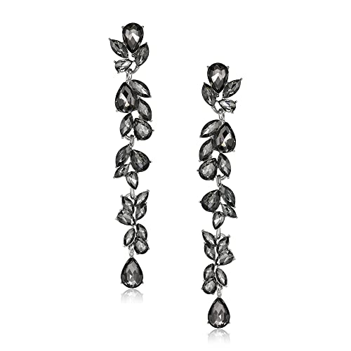 EVER FAITH Strass Kristall Kronleuchter baumeln Ohrringe Art Deco Marquise Teardrop lange Tropfen Ohrhänger für Damen Braut Hochzeit Prom Grau Silber-Ton von EVER FAITH