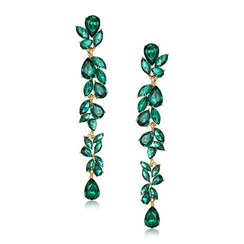 EVER FAITH Strass Kristall Kronleuchter baumeln Ohrringe Art Deco Marquise Teardrop lange Tropfen Ohrhänger für Damen Braut Hochzeit Prom Grün Gold-Ton von EVER FAITH