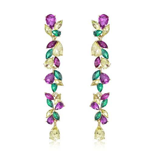 EVER FAITH Strass Kristall Kronleuchter baumeln Ohrringe Art Deco Marquise Teardrop lange baumeln Tropfen Ohrringe für Damen Braut Hochzeit Prom Grün-Lila Gold-Ton von EVER FAITH