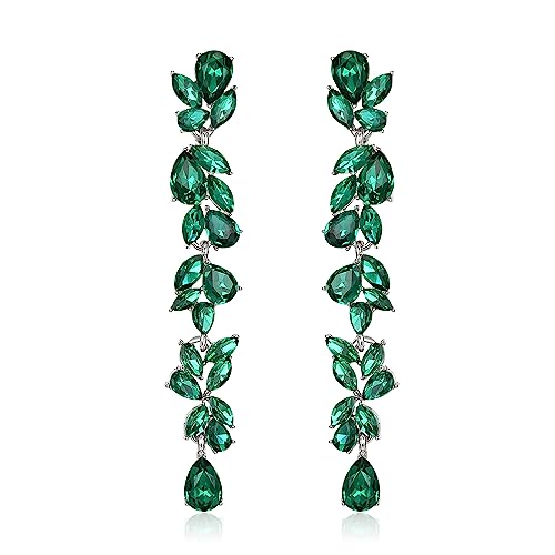 EVER FAITH Strass Kristall Kronleuchter baumeln Ohrringe Art Deco Marquise Teardrop lange Tropfen Ohrhänger für Damen Braut Hochzeit Prom Grün Silber-Ton von EVER FAITH