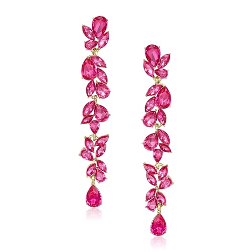 EVER FAITH Strass Kristall Kronleuchter baumeln Ohrringe Art Deco Marquise Teardrop lange baumeln Tropfen Ohrringe für Damen Braut Hochzeit Prom Hot Pink Gold-Ton von EVER FAITH