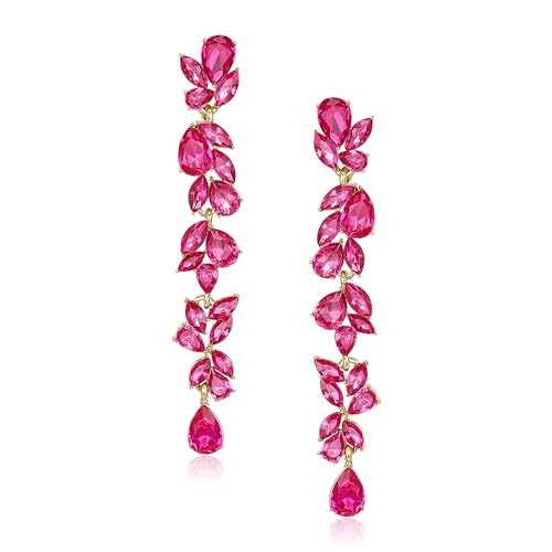 EVER FAITH Strass Kristall Kronleuchter baumeln Ohrringe Art Deco Marquise Teardrop lange Tropfen Ohrhänger für Damen Braut Hochzeit Prom Hot Pink Gold-Ton von EVER FAITH