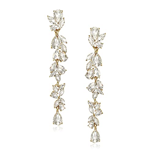 EVER FAITH Strass Kristall Kronleuchter baumeln Ohrringe Art Deco Marquise Teardrop lange Tropfen Ohrhänger für Damen Braut Hochzeit Prom Klar Gold-Ton von EVER FAITH
