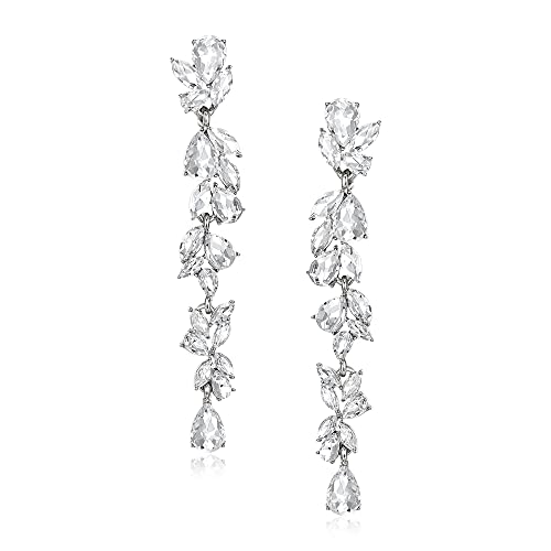 EVER FAITH Strass Kristall Kronleuchter baumeln Ohrringe Art Deco Marquise Teardrop lange Tropfen Ohrhänger für Damen Braut Hochzeit Prom Klar Silber-Ton von EVER FAITH