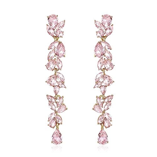 EVER FAITH Strass Kristall Kronleuchter baumeln Ohrringe Art Deco Marquise Teardrop lange Tropfen Ohrhänger für Damen Braut Hochzeit Prom Rosa Gold-Ton von EVER FAITH