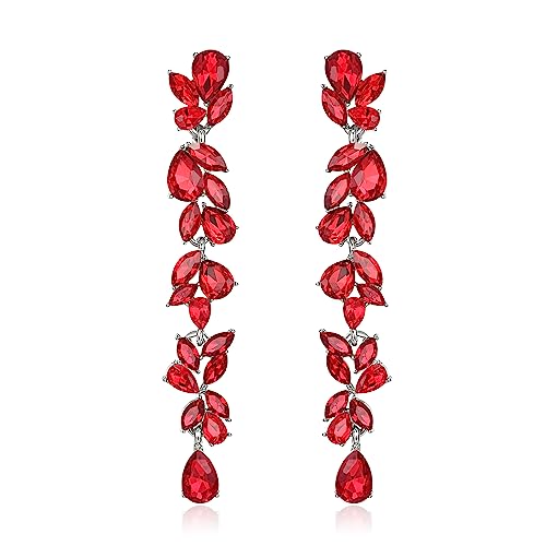 EVER FAITH Strass Kristall Kronleuchter baumeln Ohrringe Art Deco Marquise Teardrop lange baumeln Tropfen Ohrringe für Damen Braut Hochzeit Prom Rot Silber-Ton von EVER FAITH