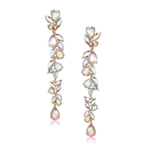 EVER FAITH Strass Kristall Kronleuchter baumeln Ohrringe Art Deco Marquise Teardrop lange Tropfen Ohrhänger für Damen Braut Hochzeit Prom Schillernder AB Gold-Tone von EVER FAITH